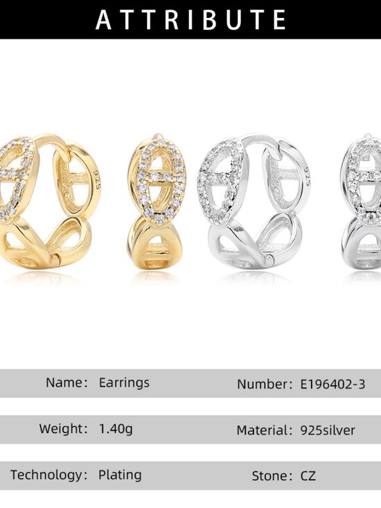 Mariner Link Huggie Style Earrings - 18k White Gold Plated Sterling Silver - Picture 7 of 7